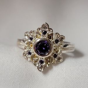 Snowflake Ring Signed S925 Amethyst Purple Gem